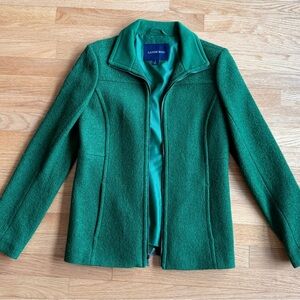 Lands' End Green Pea Coat with Structured Tailored Look